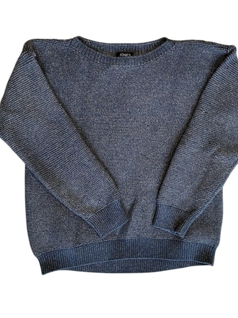 Jones New York Blue White Chunky Knit Sweater Womens Size M Cozy Relaxed Casual